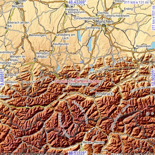 Topographic map of Garmisch-Partenkirchen