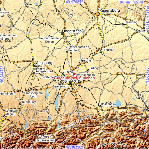 Topographic map of Garching bei München