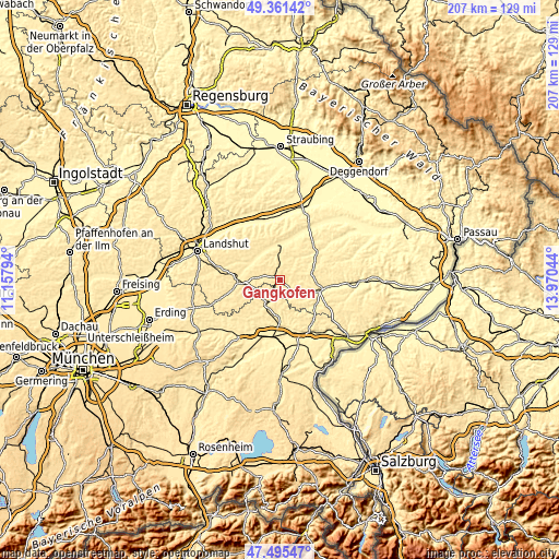 Topographic map of Gangkofen