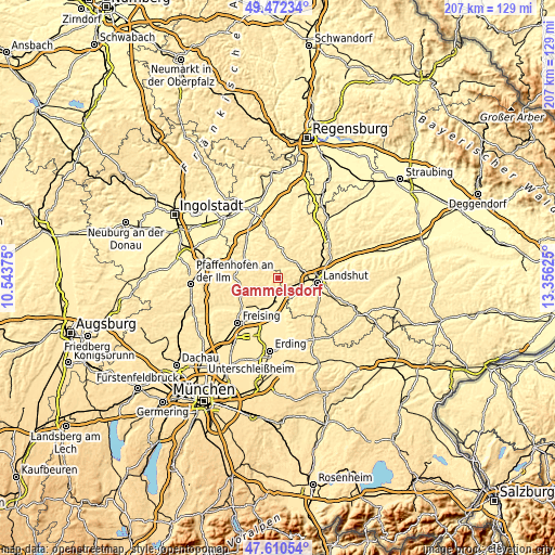 Topographic map of Gammelsdorf