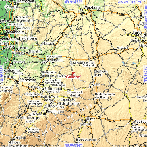 Topographic map of Gaildorf