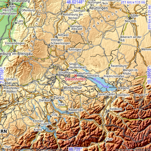 Topographic map of Gaienhofen