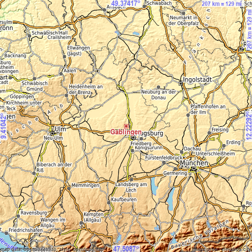 Topographic map of Gablingen