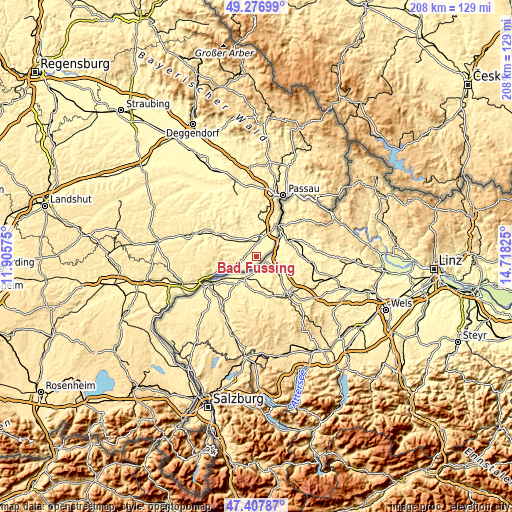 Topographic map of Bad Füssing