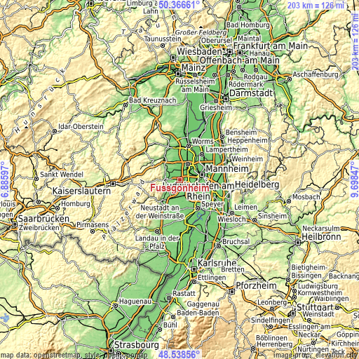 Topographic map of Fußgönheim
