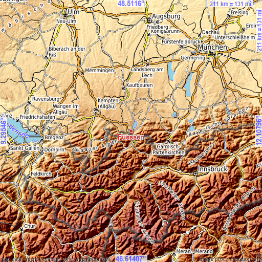 Topographic map of Füssen