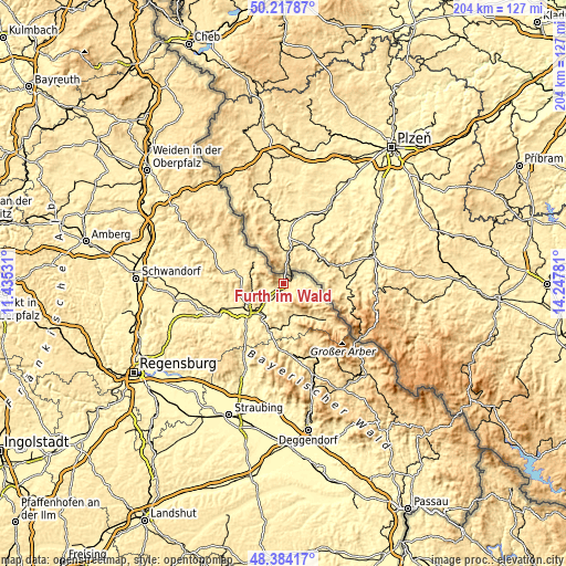 Topographic map of Furth im Wald