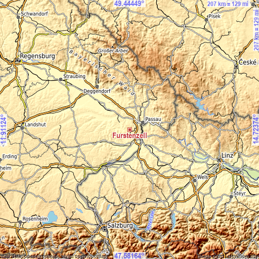 Topographic map of Fürstenzell