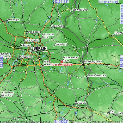 Topographic map of Fürstenwalde