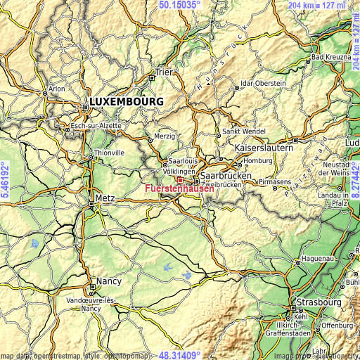 Topographic map of Fürstenhausen