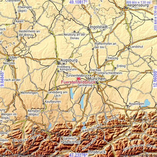 Topographic map of Fürstenfeldbruck