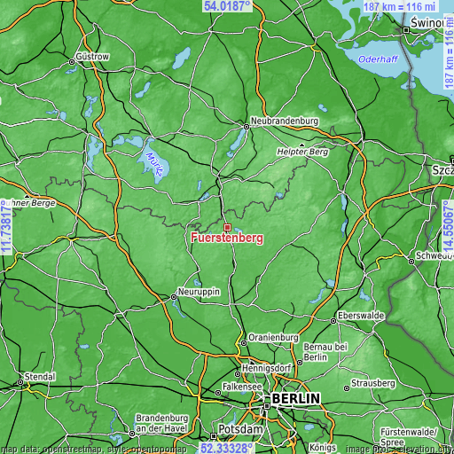 Topographic map of Fürstenberg