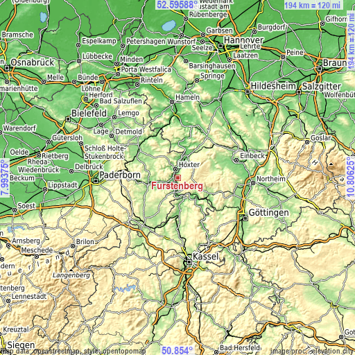 Topographic map of Fürstenberg