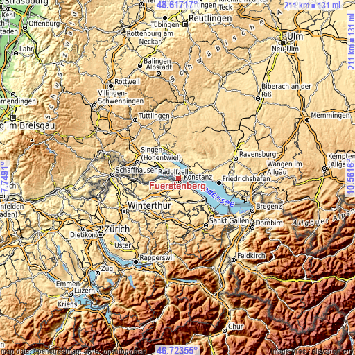 Topographic map of Fürstenberg