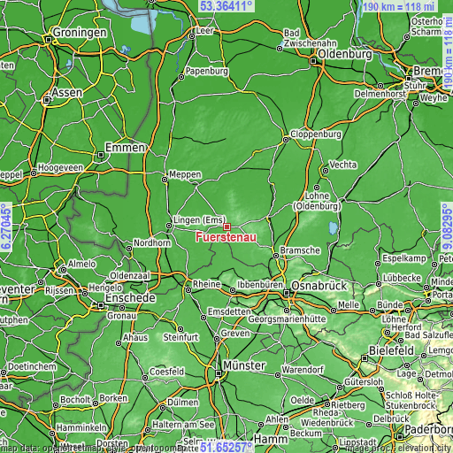 Topographic map of Fürstenau