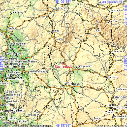 Topographic map of Fuchsstadt