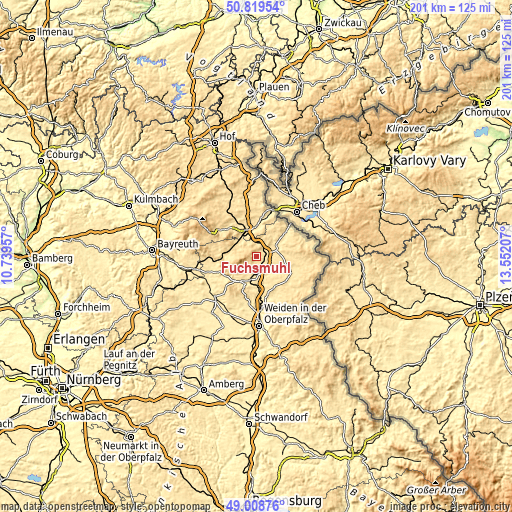 Topographic map of Fuchsmühl