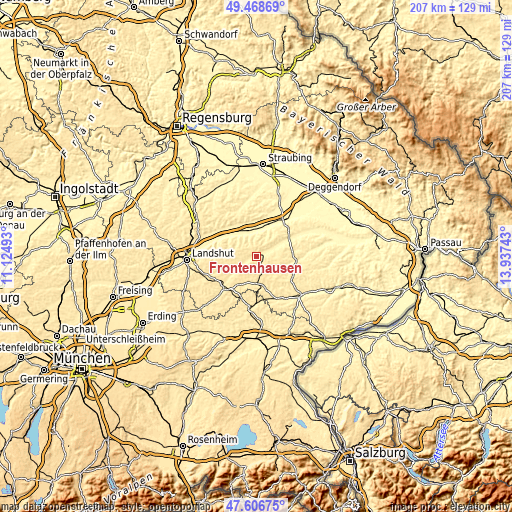 Topographic map of Frontenhausen