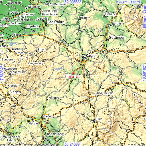 Topographic map of Fritzlar