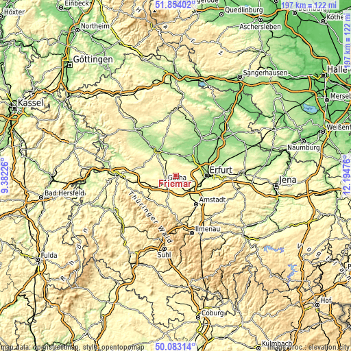 Topographic map of Friemar