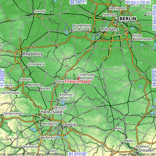 Topographic map of Friedrichstadt