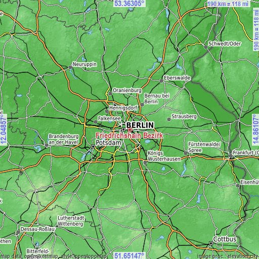 Topographic map of Friedrichshain