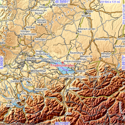 Topographic map of Friedrichshafen