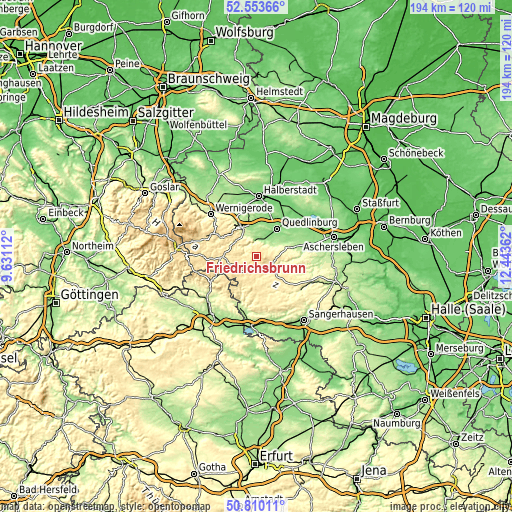 Topographic map of Friedrichsbrunn