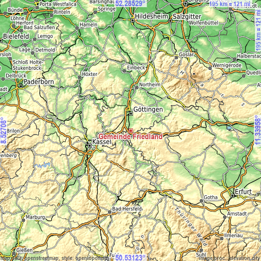 Topographic map of Gemeinde Friedland