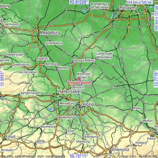 Topographic map of Friedersdorf