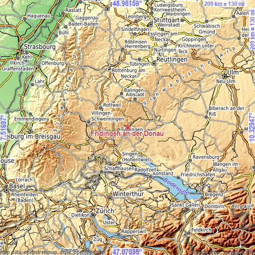 Topographic map of Fridingen an der Donau