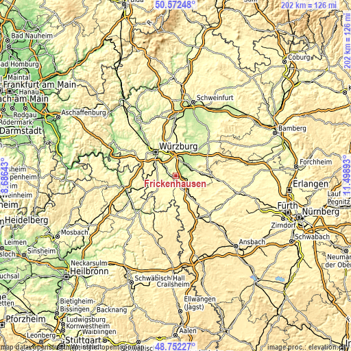 Topographic map of Frickenhausen