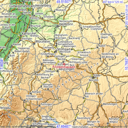 Topographic map of Frickenhausen