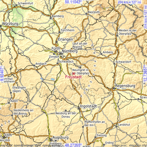 Topographic map of Freystadt