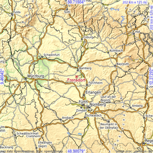 Topographic map of Frensdorf