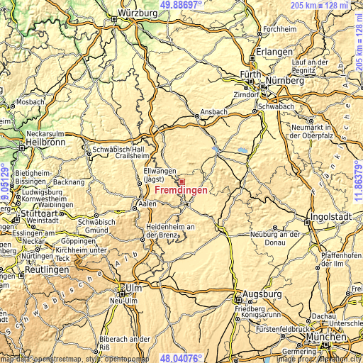 Topographic map of Fremdingen