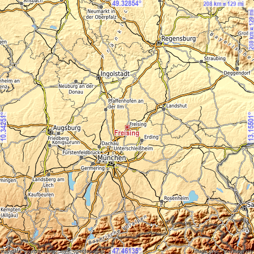Topographic map of Freising