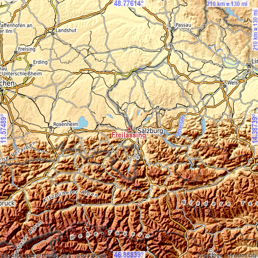 Topographic map of Freilassing