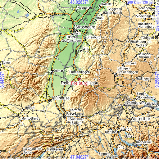 Topographic map of Freiburg