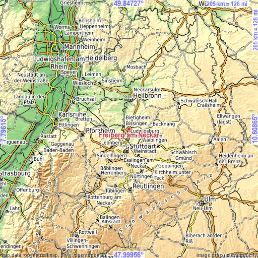Topographic map of Freiberg am Neckar