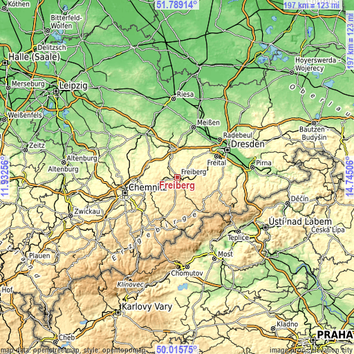 Topographic map of Freiberg