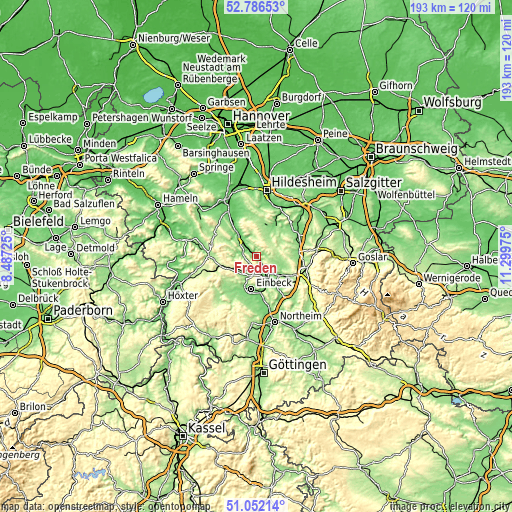 Topographic map of Freden