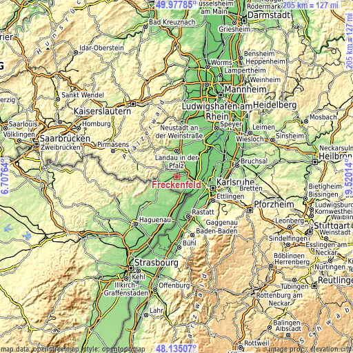 Topographic map of Freckenfeld