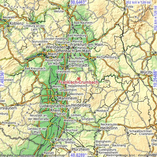 Topographic map of Fränkisch-Crumbach