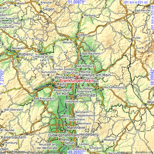 Topographic map of Frankfurt am Main