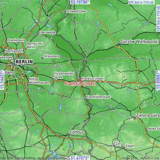 Topographic map of Frankfurt (Oder)