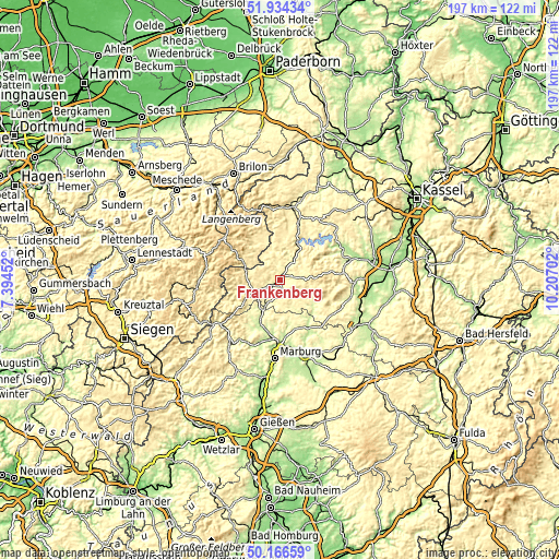 Topographic map of Frankenberg