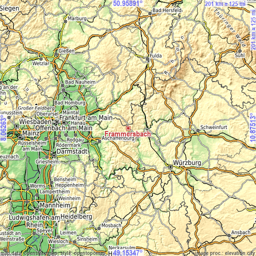 Topographic map of Frammersbach