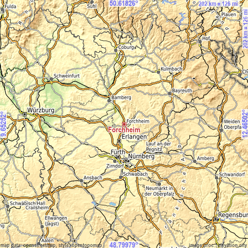 Topographic map of Forchheim
