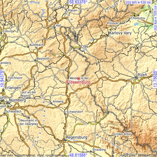 Topographic map of Flossenbürg